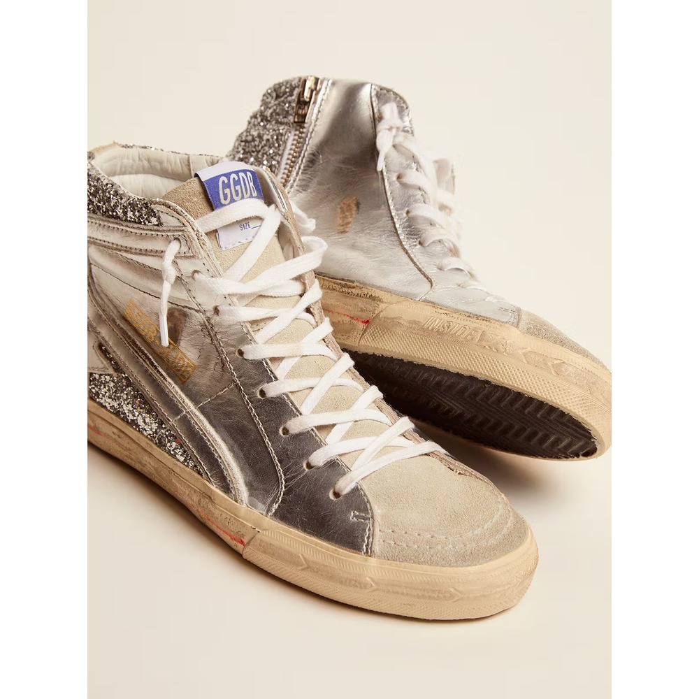Golden Goose Slide with Laminated Leather Upper and Silver Glitter Size 36 - Picture 3 of 14